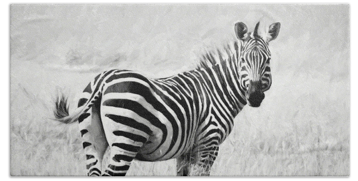 Zebra Bath Towel featuring the digital art Zebra in the African Savanna by Pravine Chester