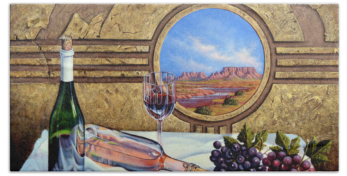 Wine Bath Towel featuring the painting Zia Wine by Ricardo Chavez-Mendez