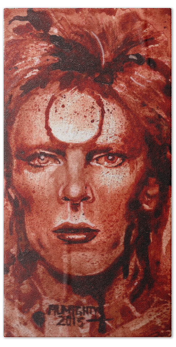 David Bowie Hand Towel featuring the painting Ziggy Stardust / David Bowie by Ryan Almighty