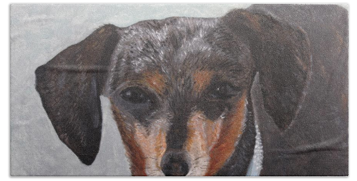 Dachshund Bath Towel featuring the painting Zoie by Mike Jenkins