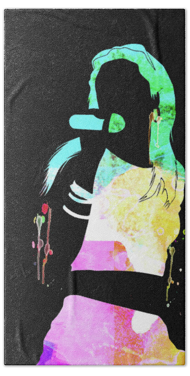 Aaliyah Hand Towel featuring the mixed media Aaliyah Watercolor by Naxart Studio