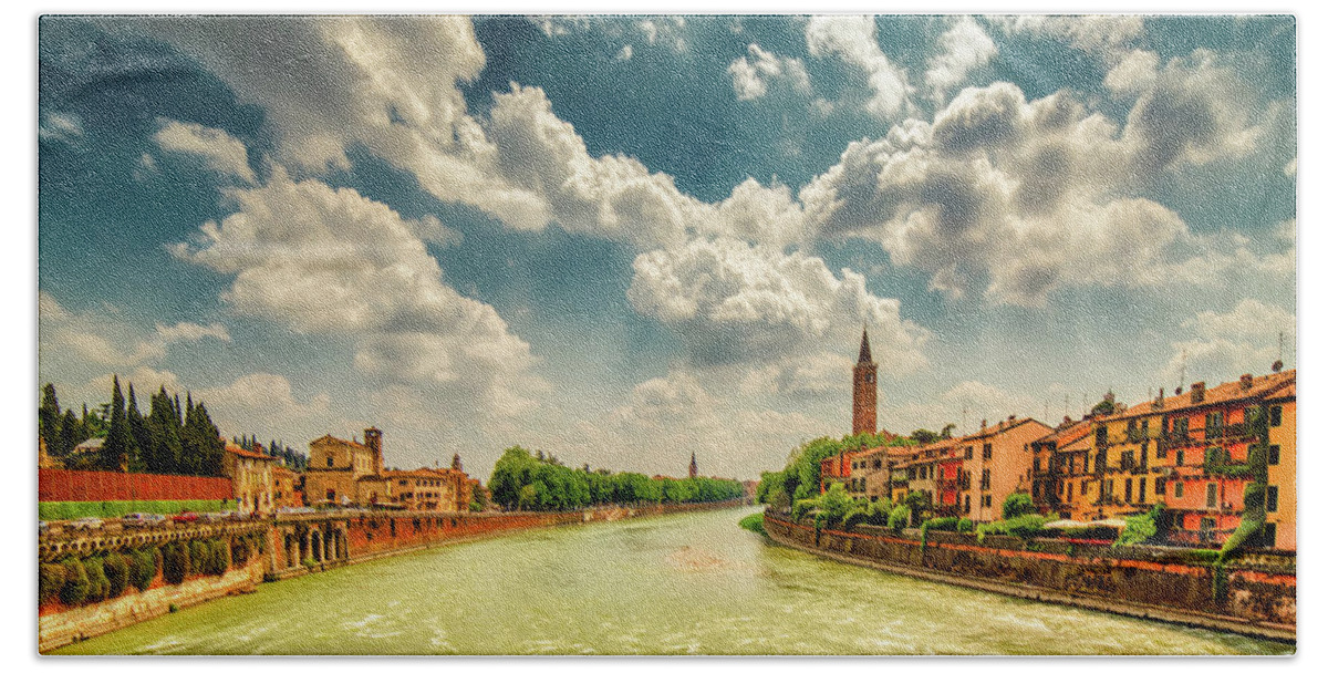 Adige Hand Towel featuring the photograph Adige river in Verona #1 by Vivida Photo PC