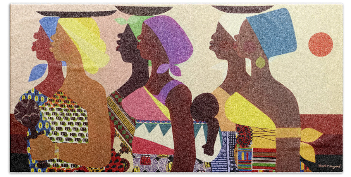 Figurative Bath Sheet featuring the painting African Women by Varnette Honeywood