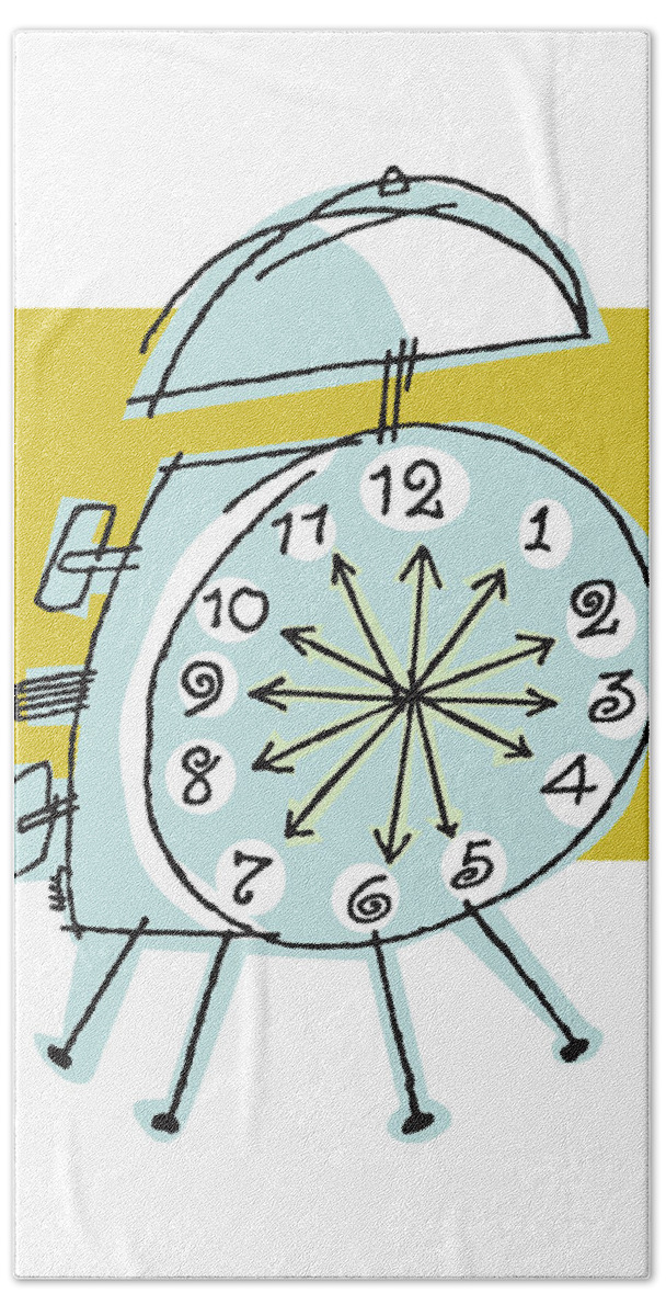 Alarm Hand Towel featuring the drawing Alarm Clock with Hands Pointing at Every Hour #1 by CSA Images