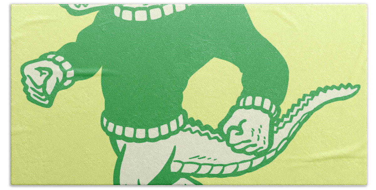 Alligator Hand Towel featuring the drawing Alligator Wearing Sweater #1 by CSA Images