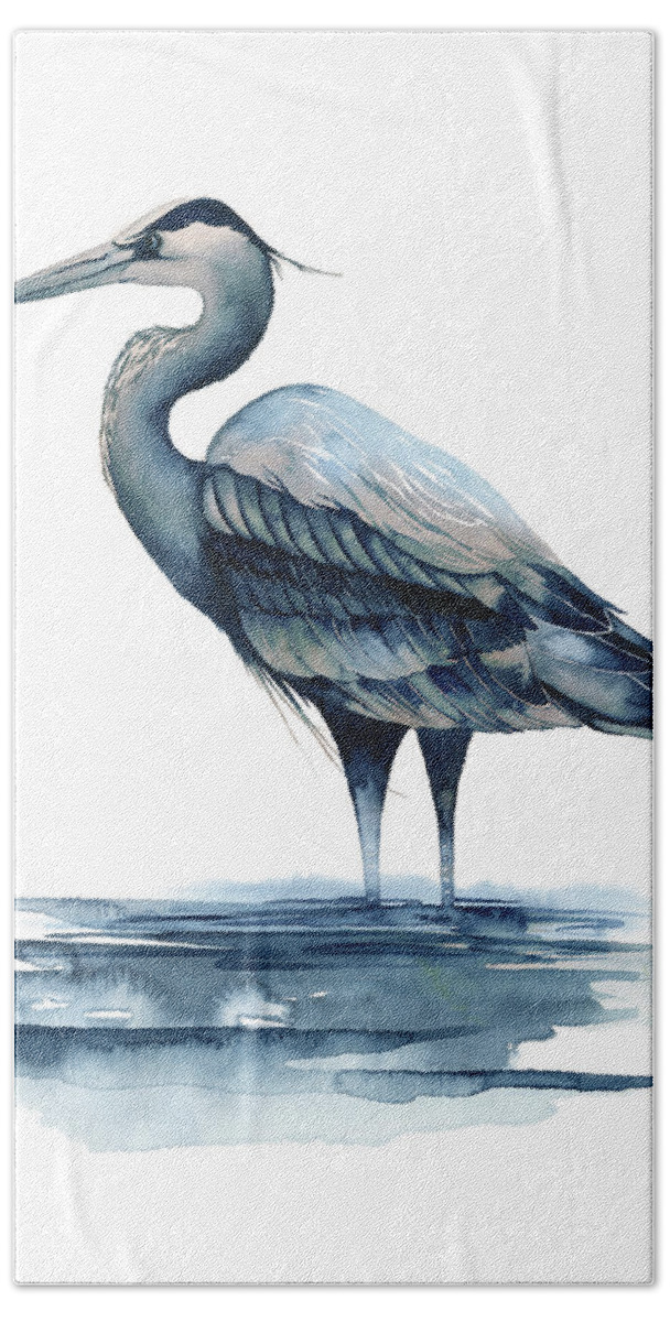 Coastal Hand Towel featuring the painting Azure Heron I by Grace Popp