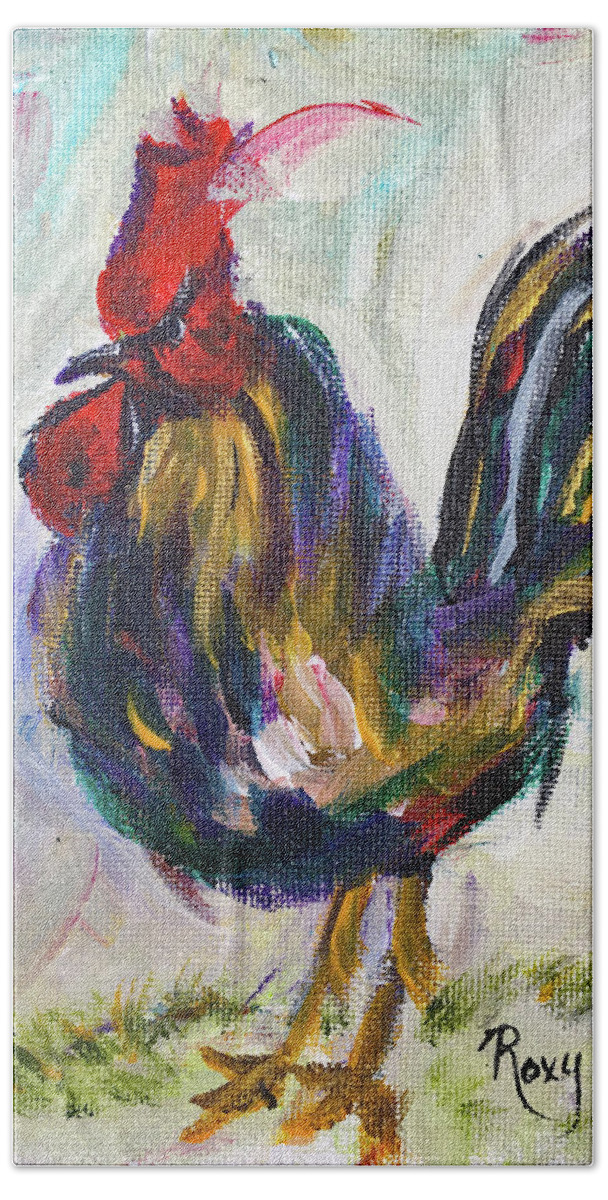 Rooster Bath Towel featuring the painting Barnyard Bully #1 by Roxy Rich