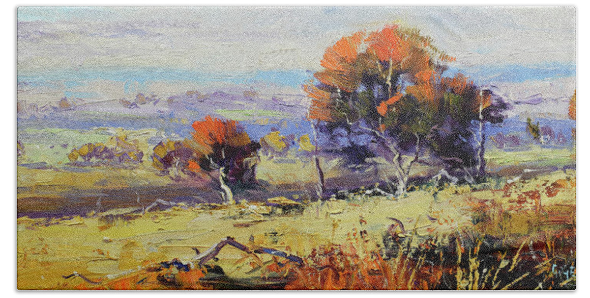 Nature Hand Towel featuring the painting Bathurst Landscape by Graham Gercken