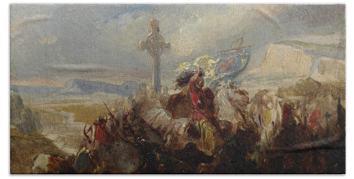 Battle Hand Towel featuring the painting Battle Of Poitiers, 25 October 732 by Baron Charles De Steuben