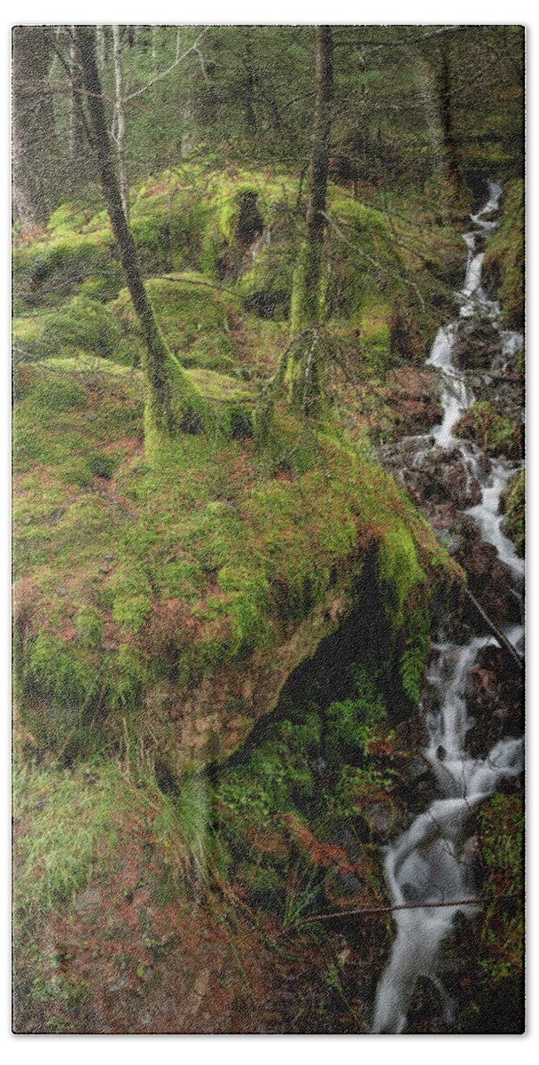 Landscape Hand Towel featuring the photograph Beautiful ethereal style landscape image of small brook flwoing #1 by Matthew Gibson