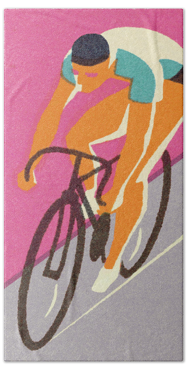 Activity Hand Towel featuring the drawing Bicycle Racer #1 by CSA Images