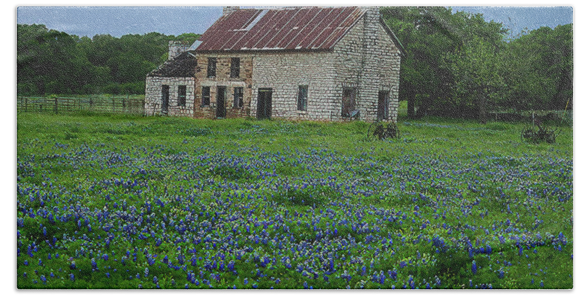 Bluebonnets Bath Towel featuring the photograph Bluebonnet House #1 by Peggy Blackwell