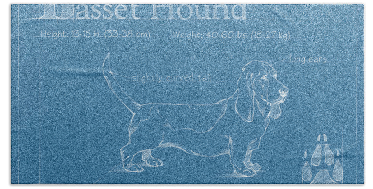 Dogs Hand Towel featuring the painting Blueprint Basset Hound by Ethan Harper