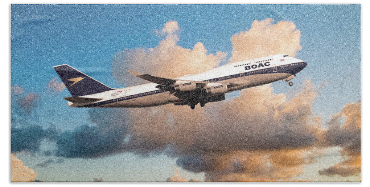 Boac Boeing 747 Bath Towel featuring the digital art Boeing 747-436 - BOAC by Airpower Art