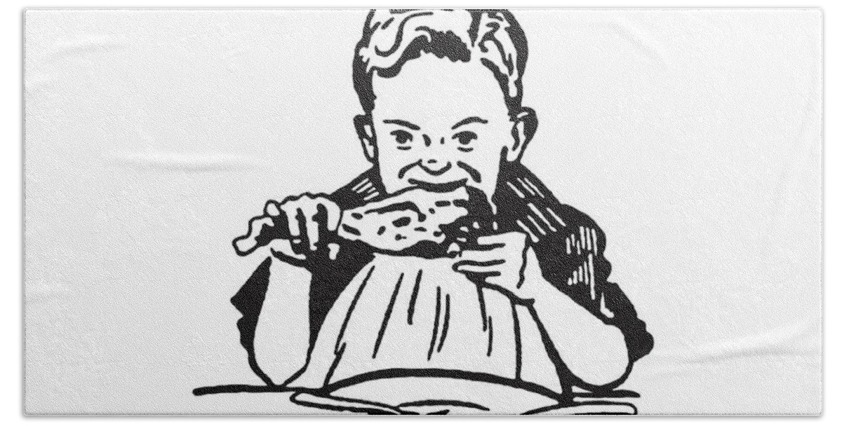 Archive Bath Towel featuring the drawing Boy Eating Leg of Meat #1 by CSA Images