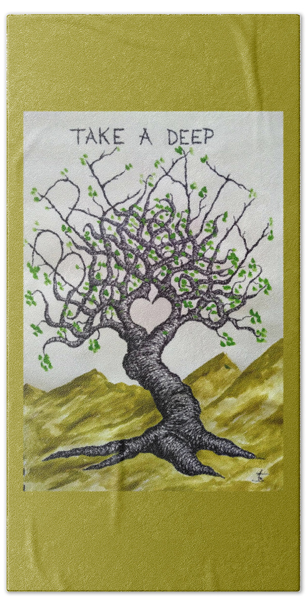 Health Hand Towel featuring the drawing Breathe Love Tree #2 by Aaron Bombalicki