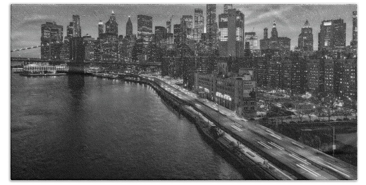 Nyc Skyline Bath Towel featuring the photograph Brooklyn Bridge and Lower Manhattan Skyline #1 by Susan Candelario