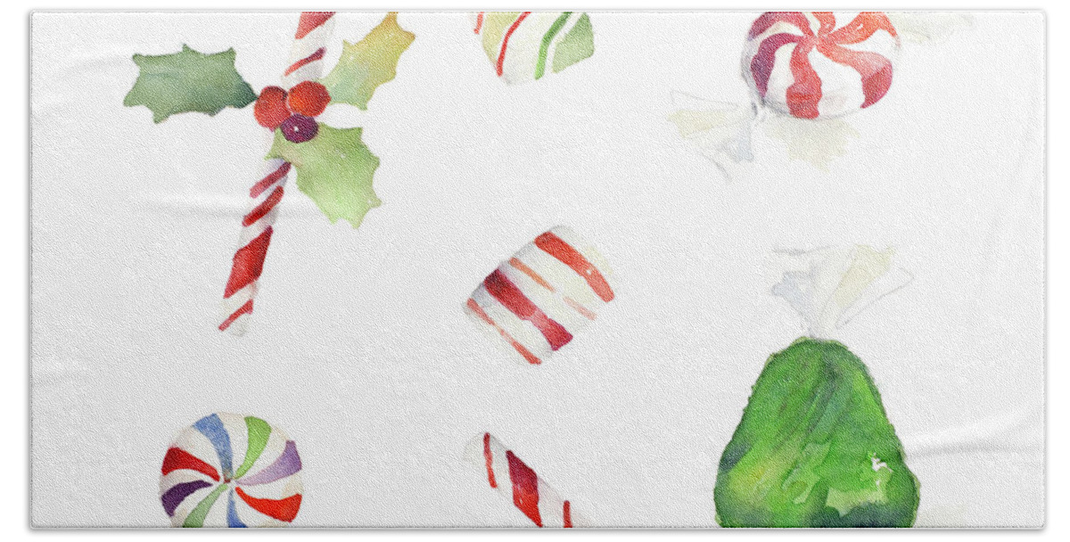 Christmas Hand Towel featuring the painting Christmas Candies by Lanie Loreth
