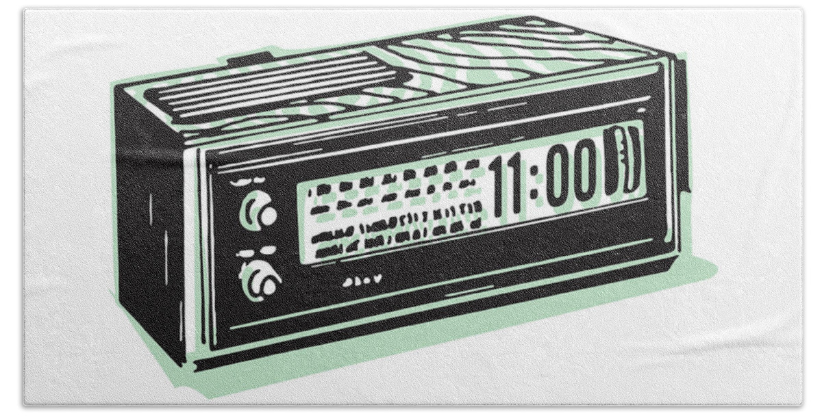 Alarm Hand Towel featuring the drawing Clock Radio #1 by CSA Images