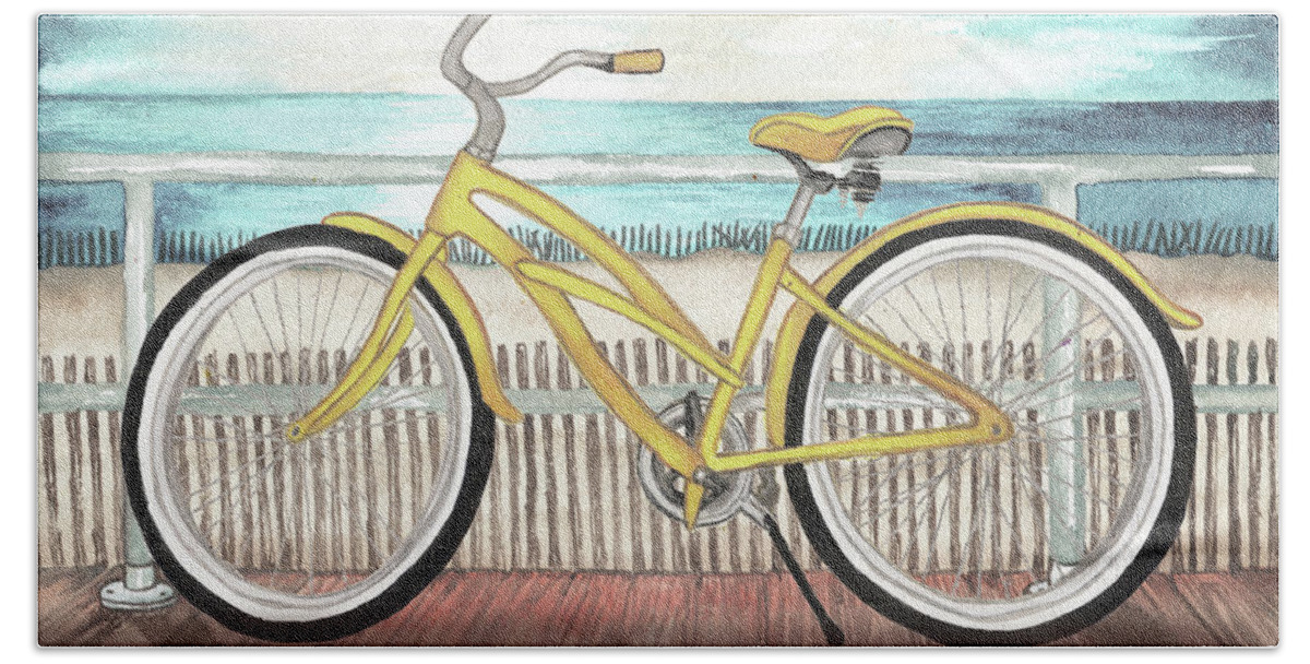 Coastal Hand Towel featuring the painting Coastal Bike Rides by Elizabeth Medley