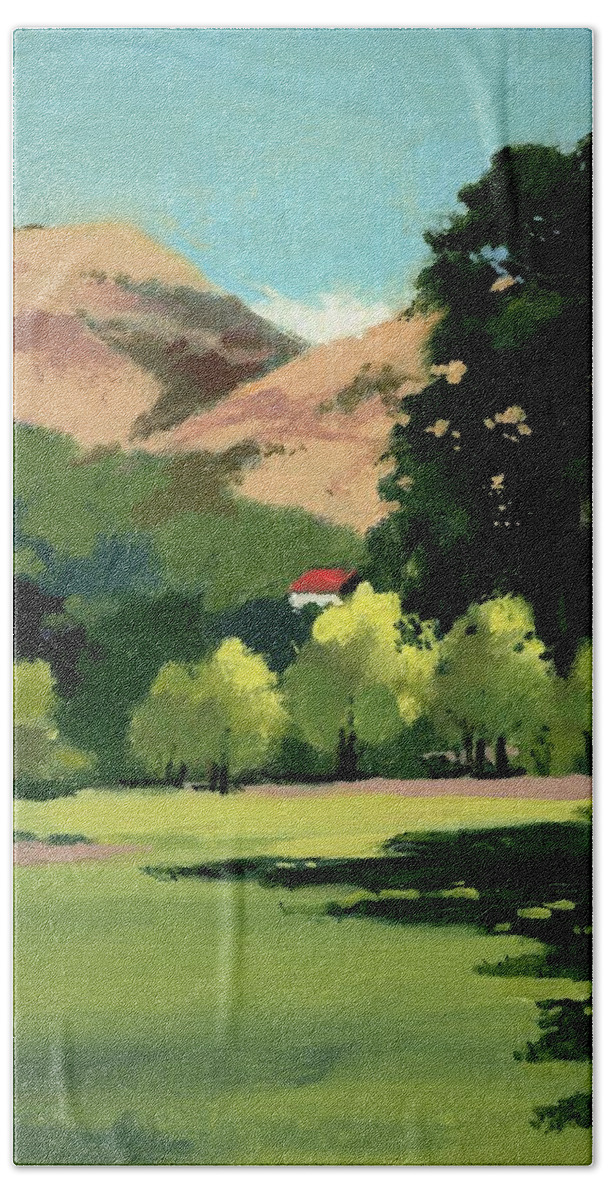 City Park Hand Towel featuring the painting Community Park, Carmel Valley Village #1 by Arthur Stauder