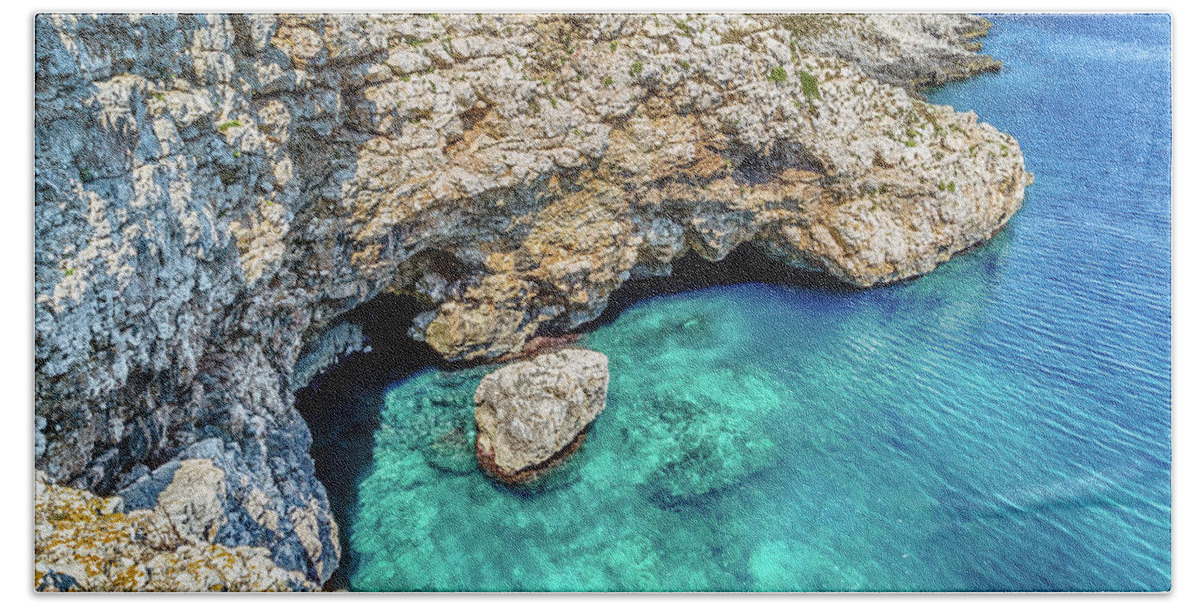 Italy Bath Towel featuring the photograph cove in the rocky beach on Adriatic sea #1 by Vivida Photo PC