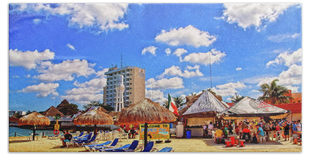 Commercial Building Bath Towel featuring the photograph Cozumel Beach Bar and Hotel #1 by Darryl Brooks