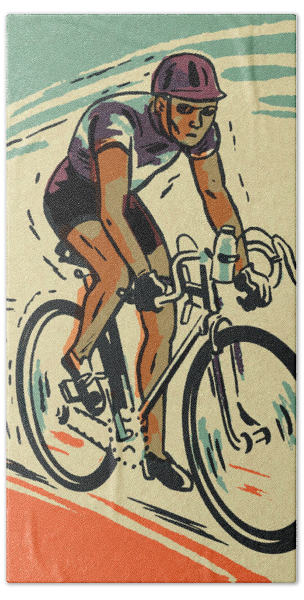 Action Hand Towel featuring the drawing Cyclist #1 by CSA Images
