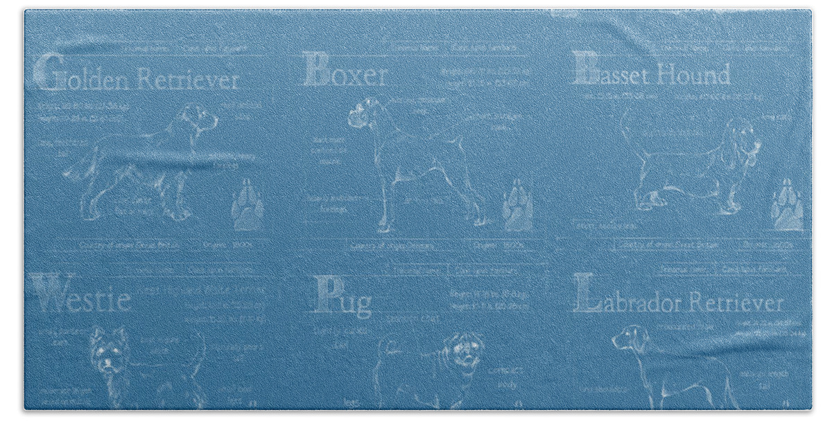 Pets Hand Towel featuring the painting Dog Breeds Infograph #1 by Ethan Harper