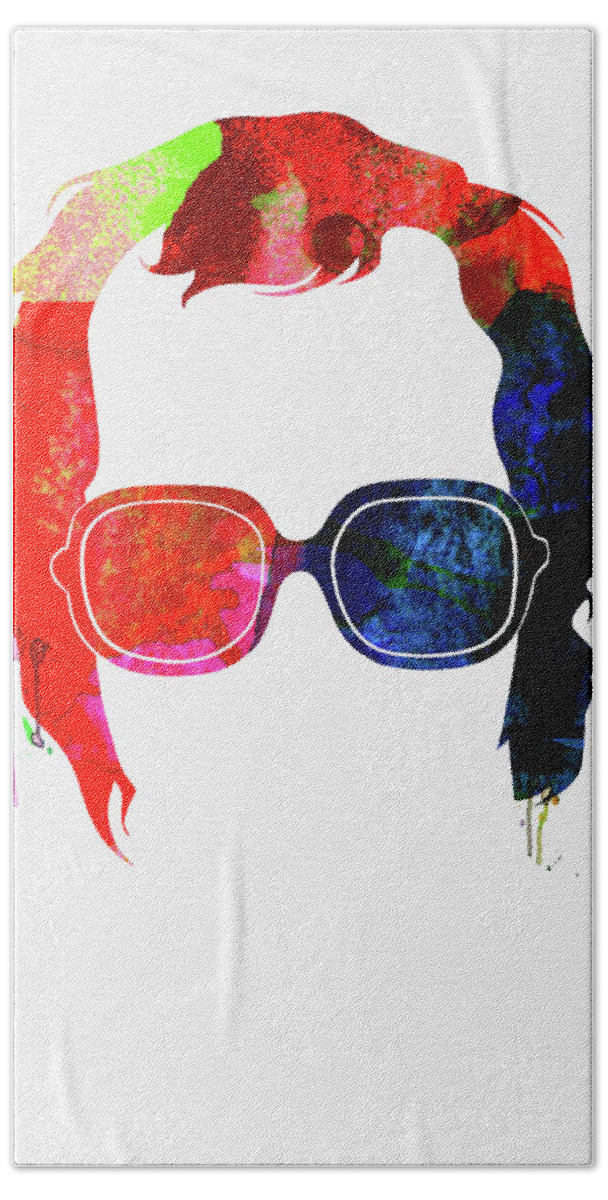 Elton John Hand Towel featuring the mixed media Elton Watercolor by Naxart Studio