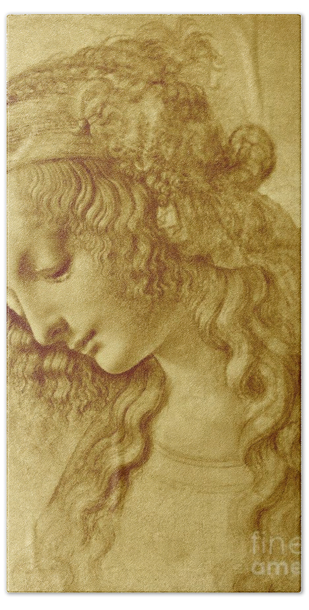 Leonardo Da Vinci Bath Towel featuring the drawing Female Head by Leonardo Da Vinci