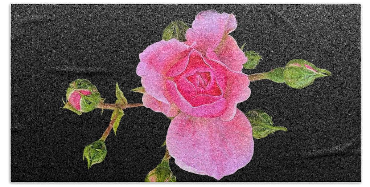 Rose Bath Towel featuring the digital art Pink Garden Roses 1 by Diana Rajala