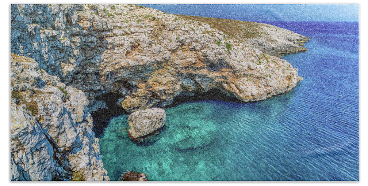 Italy Bath Towel featuring the photograph Green Cove On The Rocky Beach #1 by Vivida Photo PC