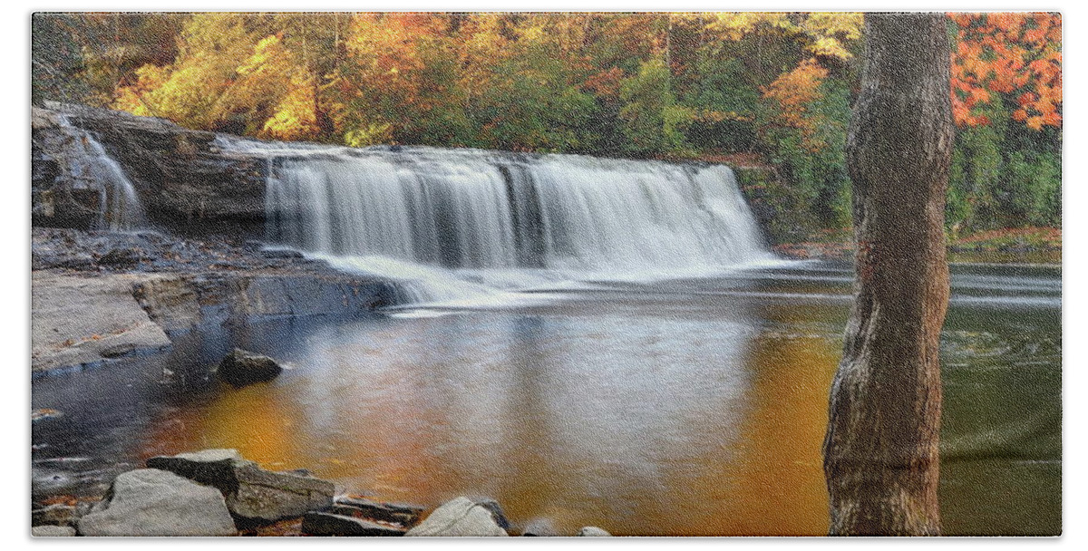North Carolina Hooker Falls Dupont State Forest Waterfall Autumn Hand Towel featuring the photograph Hooker Falls #1 by Jeff Burcher