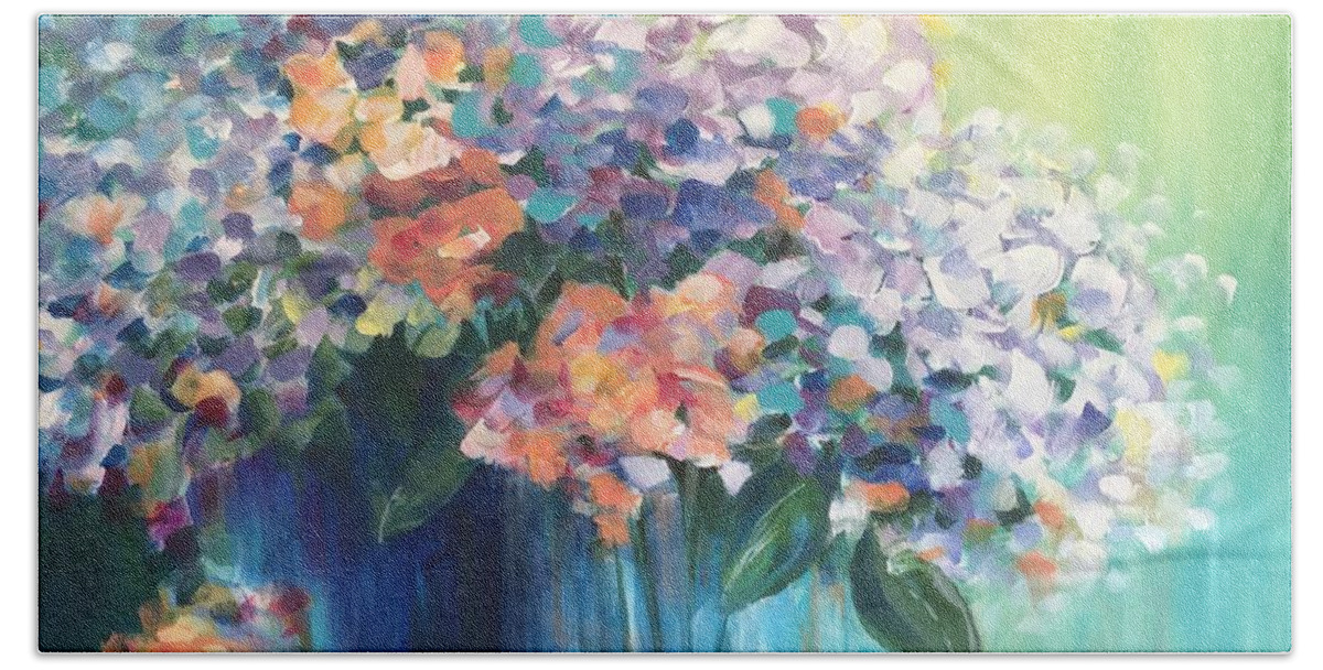 Hydrangeas Hand Towel featuring the painting Hydrangeas #1 by Lael Rutherford
