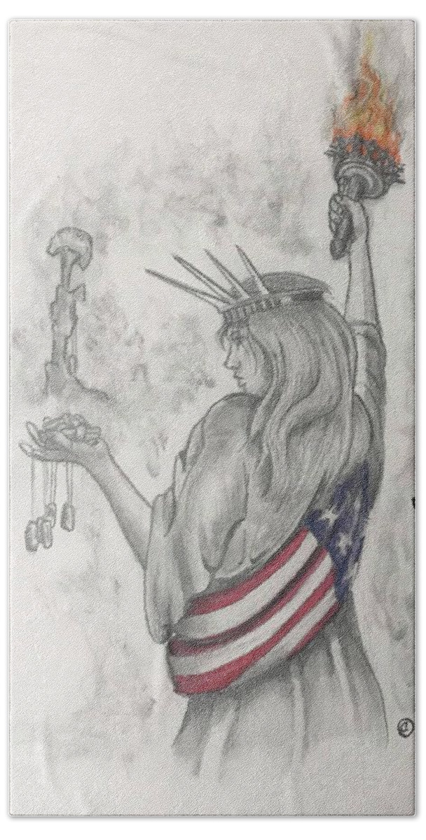  Libertty Bath Sheet featuring the drawing Liberty and Justice for All by Howard King