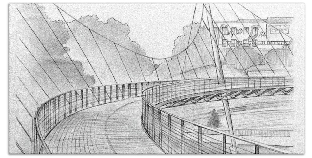Liberty Bridge Hand Towel featuring the drawing Liberty Bridge by Greg Joens