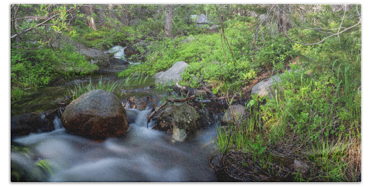 Rmnp Hand Towel featuring the photograph Long Exposure Shot of a Mountain Stream #1 by Kyle Lee