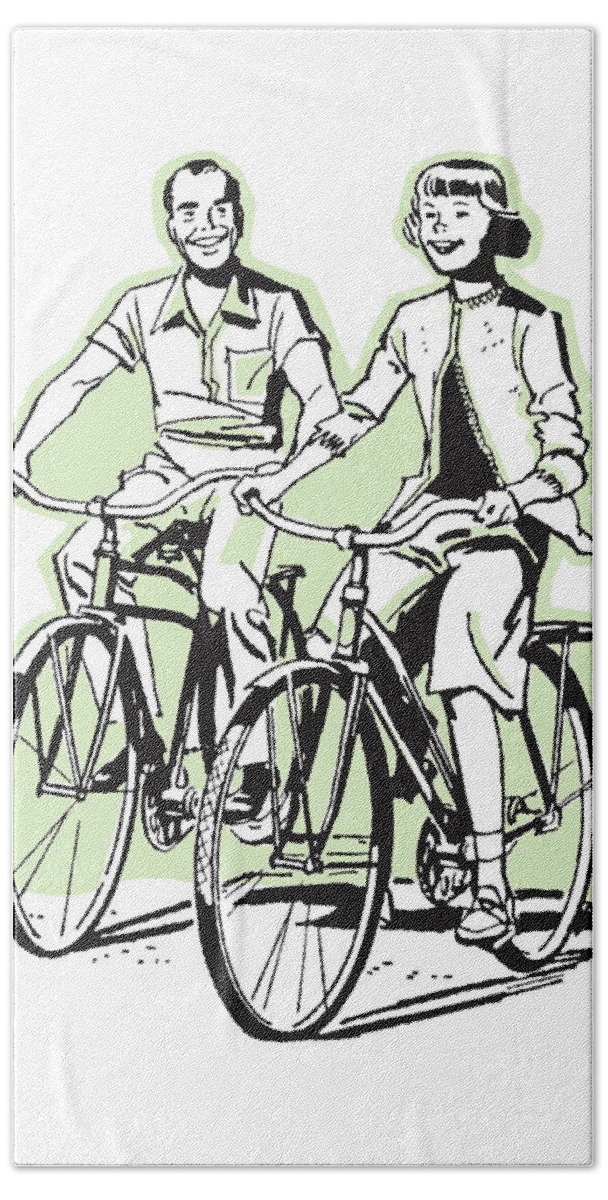 Activity Hand Towel featuring the drawing Man and Woman on Bicycles #1 by CSA Images