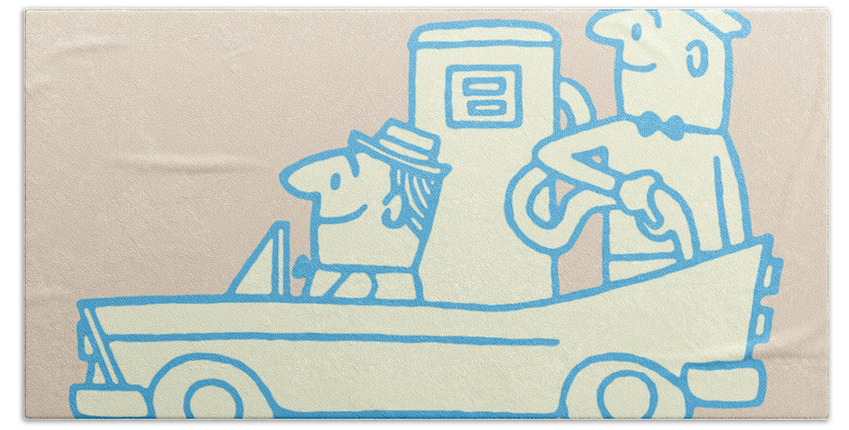 Adult Hand Towel featuring the drawing Man Getting Gasoline #1 by CSA Images