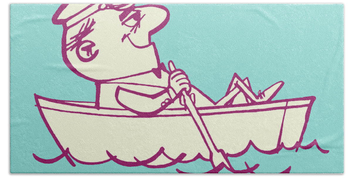 Accessories Hand Towel featuring the drawing Man in Rowboat #1 by CSA Images