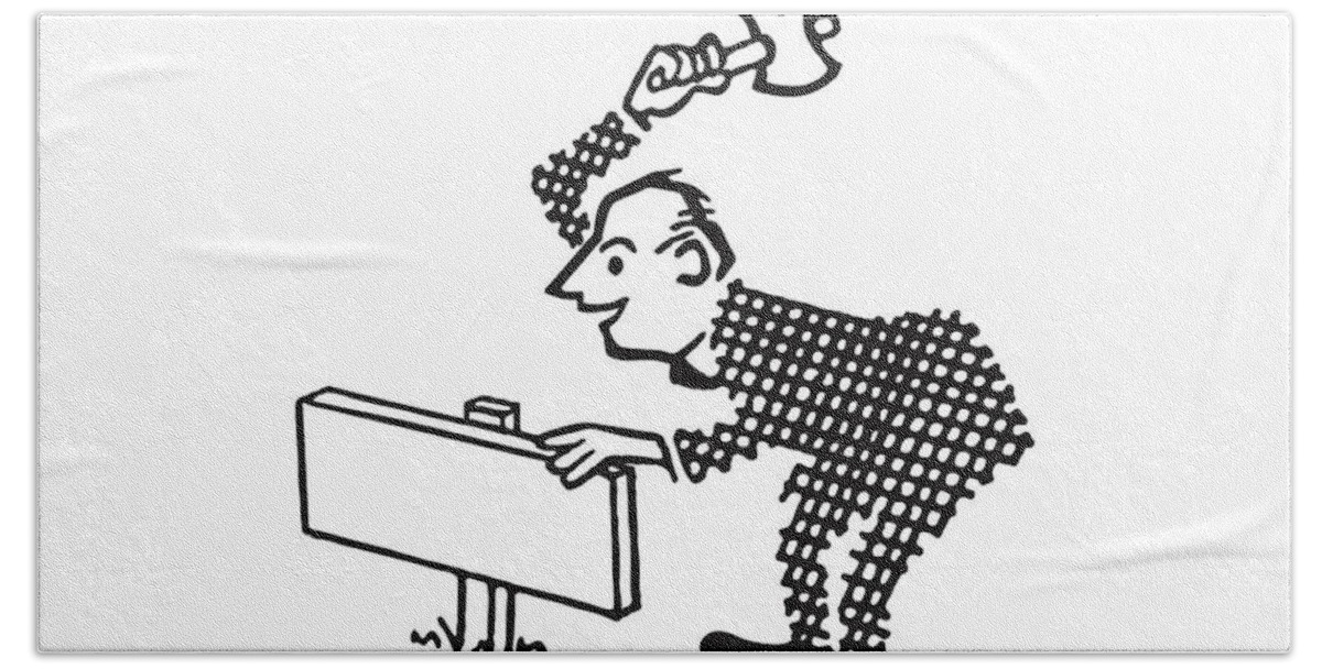 Ad Bath Towel featuring the drawing Man Pounding Blank Sign into Lawn #1 by CSA Images