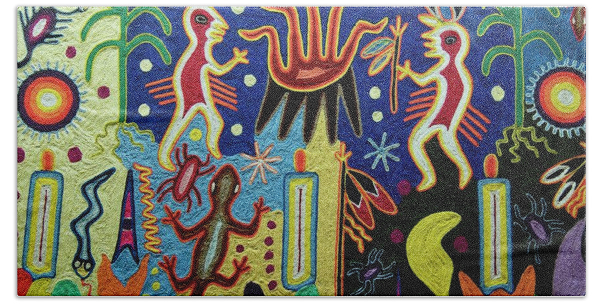America Bath Towel featuring the painting Mexico.Mexico city.National Museum of Anthropology. Huichol art. #1 by Album
