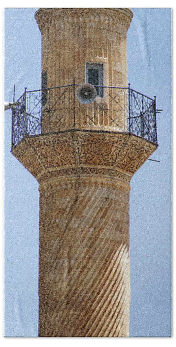 Mosque Bath Towel featuring the photograph Minaret of Ulu Cami mosque #1 by Steve Estvanik