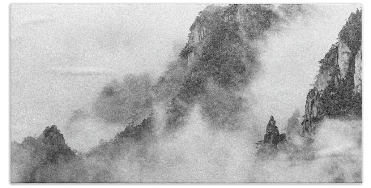  Bath Towel featuring the photograph Mt.Huangshan - misty and magical. #1 by Usha Peddamatham