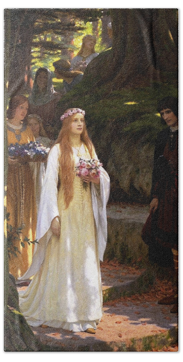 My Fair Lady Bath Towel featuring the painting My Fair Lady by Edmund Leighton by Rolando Burbon