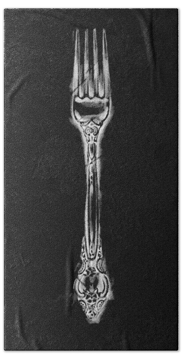 Kitchen Hand Towel featuring the painting Ornate Cutlery On Black I by Ethan Harper