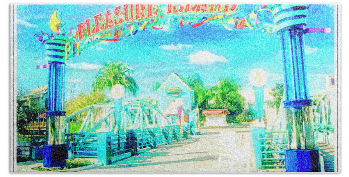 Pleasure Island Bath Towel featuring the digital art Pleasure Island Sign and Walkway Downtown Disney #2 by A Macarthur Gurmankin