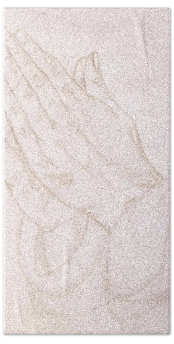 Praying Hands Bath Towel featuring the drawing Praying Hands #2 by Susan Turner Soulis