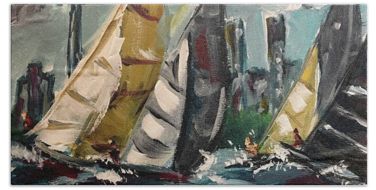 Harbor Bath Towel featuring the painting Racing Day by Roxy Rich